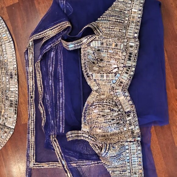 Stunning royal purple mirror lehenga choli w net dupatta - Picture 4 of 6